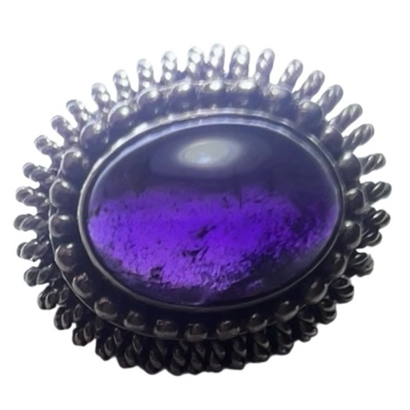 Vintage Sterling Silver Purple Cabochon Brooch - Picture 2 of 12